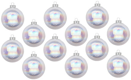 Kerstballen - 12x st - transparant parelmoer - D8 cm - glas - glans/mat