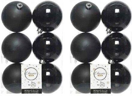 kerstballen - 12x st - zwart - 8 cm - kunststof - mat en glans - Kerstbal
