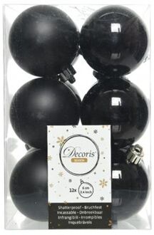 kerstballen - 12x st - zwart - D6 cm - kunststof - Kerstbal