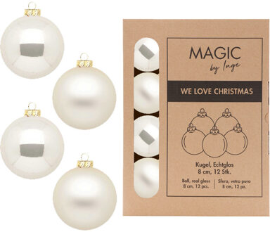 Kerstballen - 12x stuks - champagne - glas - 8 cm - millieubewust verpakt