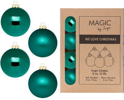 Kerstballen - 12x stuks - donkergroen - glas - 8 cm