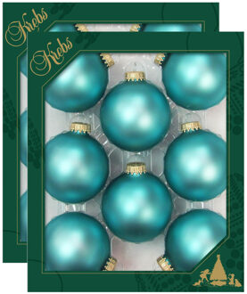 Kerstballen - 16x - spa blauw velvet - 7 cm - glas - luxe kerstversiering ballen