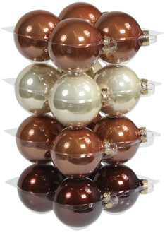 Kerstballen - 16x st - bruin tinten - 8 cm - glas - mat/glans - kerstversiering Multi