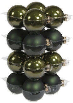 Kerstballen - 16x st - donkergroen - 8 cm - glas - mat/glans