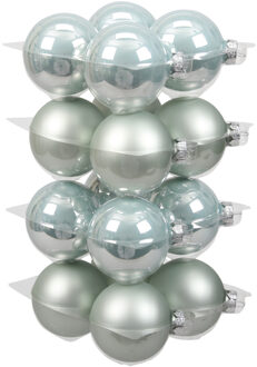 Kerstballen - 16x st - mintgroen - 8 cm - glas - mat/glans - kerstversiering