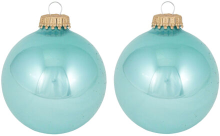 Kerstballen - 16x stuks - glas - blauw - 7 cm?- Kerstversiering/kerstdecoratie