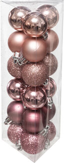 Kerstballen - 18x - roze - mix - kunststof - 3 cm - Kerstbal