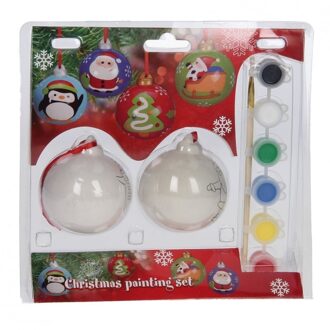 Kerstballen - 2 stuks - DIY - 8 cm - inclusief kwast en verf