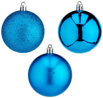 Kerstballen - 20x st- helder blauw - kunststof - 7 cm - mat - glitter - glans - Kerstbal