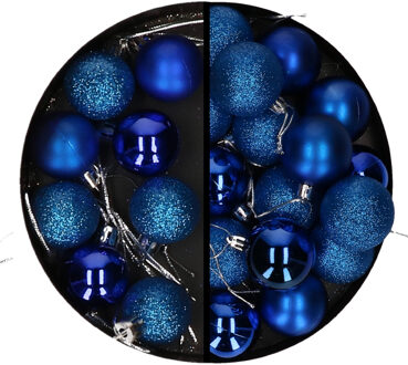 Kerstballen 20x stuks blauw 3 en 4 cm kunststof - Kerstbal