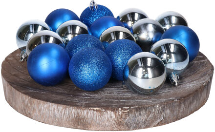 Kerstballen - 24x st- helder blauw - 5 cm - kunststof - mix - Kerstbal