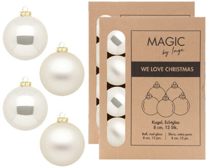 Kerstballen - 24x stuks - champagne - glas - 8 cm - millieubewust verpakt