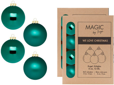 Kerstballen - 24x stuks - donkergroen - glas - 8 cm