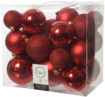 kerstballen - 26x st - rood - 6, 8 en 10 cm - kunststof