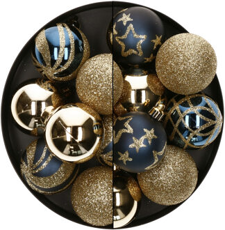 Kerstballen - 27x st - donkerblauw/goud - 4 en 5 cm - Kerstbal Multikleur