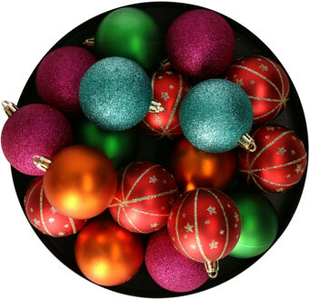 Kerstballen - 27x stuks - 6 cm - gekleurd - kunststof - kerstballenpakket
