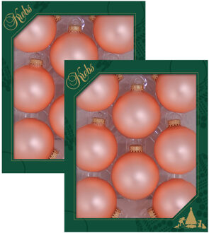 Kerstballen - 2x - 16x - glas - koraal velvet roze - 7 cm - luxe glazen kerstballen