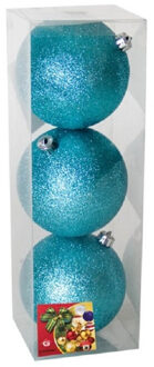 Kerstballen - 3 stuks - ijsblauw - glitters - kunststof - 10cm - Kerstbal