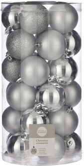 Kerstballen - 30x st - zilver - D6 cm - kunststof - Kerstbal Zilverkleurig