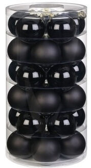 Kerstballen - 30x st - zwart - D6 cm - glas - mat/glans - kerstversiering