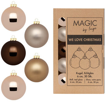 Kerstballen - 30x stuks - bruin tinten - elegant lounge - glas - 6 cm