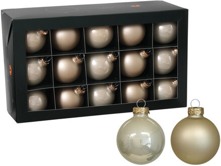 Kerstballen - 30x stuks - champagne - glas - 6 cm - glans/mat