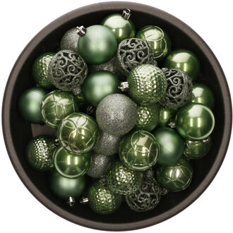 Kerstballen - 37ST - salie groen - 6 cm