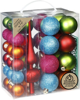 Kerstballen - 39-dlg - 4 en 6 cm - met piek - gekleurd - kunststof Multi