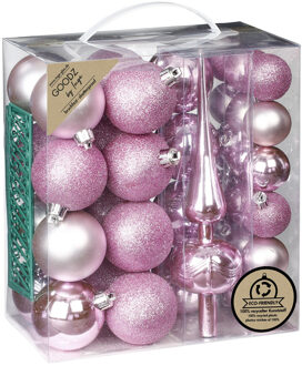 Kerstballen - 39-dlg - 4 en 6 cm - met piek - lichtroze - kunststof