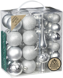 Kerstballen - 39-dlg - 4 en 6 cm - met piek - zilver - kunststof
