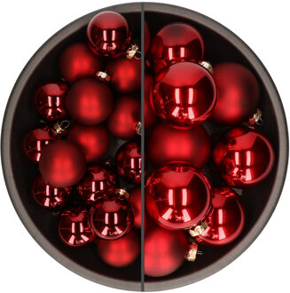 kerstballen - 46x st - rood - glas - 6 en 8 cm - Kerstbal