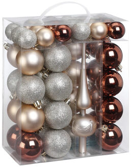 Kerstballen -47x st met piek -kunststof - 4-6 cm -bruin/parel/zilver - Kerstbal