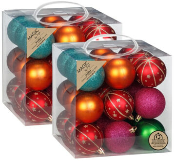 Kerstballen - 54x stuks - 6 cm - gekleurd - kunststof - kerstballenpakket