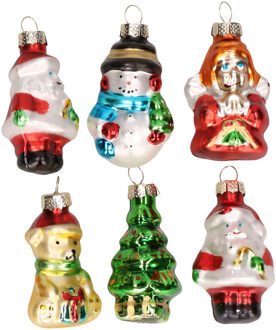 Kerstballen - 6 stuks - figuurtjes - glas - 5 cm - Kersthangers Multikleur