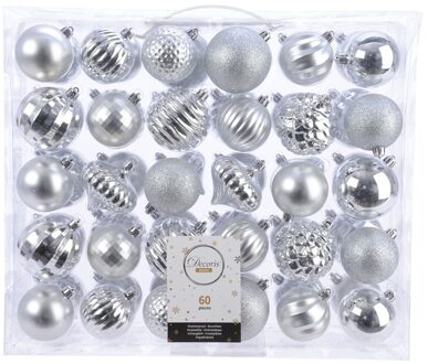Kerstballen - 60x st - zilver - 6 en 7 cm - kunststof
