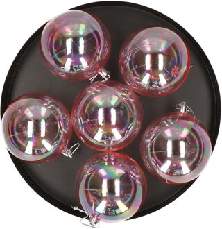 Kerstballen - 6x st - 8 cm - kunststof - transparant parelmoer - Kerstbal
