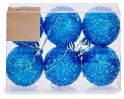 kerstballen - 6x st - blauw glitter - kunststof - 6 cm - Kerstbal