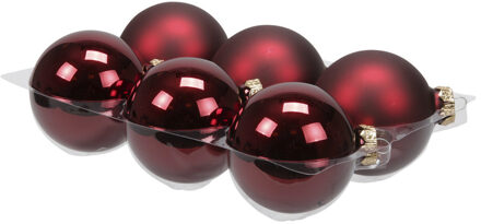 Kerstballen - 6x st - donkerrood - 8 cm - glas - mat/glans - kerstversiering