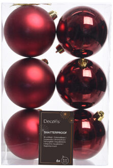 Kerstballen - 6x st - donkerrood - 8 cm - kunststof - Kerstbal
