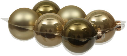 Kerstballen - 6x st - dusky lime goud/groen - 8 cm - glas - Kerstbal Multikleur