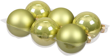 Kerstballen - 6x st - salie groen - 8 cm - glas - Kerstbal