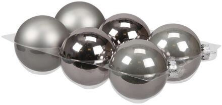 Kerstballen - 6x st - titanium grijs - 8 cm - glas - mat/glans - kerstversiering