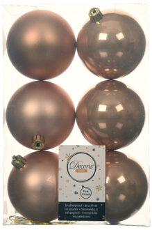 Kerstballen - 6x st - toffee bruin - D8 cm - kunststof - Kerstbal