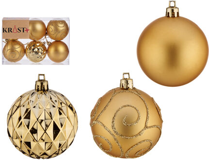 kerstballen - 6x stuks - goud - kunststof - gedecoreerd - Kerstbal Goudkleurig