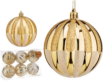 kerstballen - 6x stuks - goud - kunststof - gedecoreerd - Kerstbal Goudkleurig