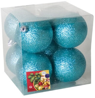 Kerstballen - 8 stuks - ijsblauw - kunststof - glitters - D7 cm - Kerstbal