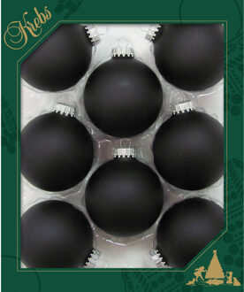 Kerstballen - 8 stuks - velvet zwart mat - glas - 7 cm