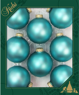 Kerstballen - 8st - glazen - spa blauw velvet - 7 cm Groen