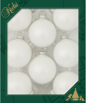 Kerstballen - 8ST - satijn wit - glas - mat - 7 cm?- Kerstversiering/kerstdecoratie
