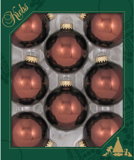 kerstballen - 8x - bruin kleur - D7 cm - glas - kerstversiering